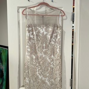 Beautiful Beige Lace Gown / dress with Train by Tadashi Shoji